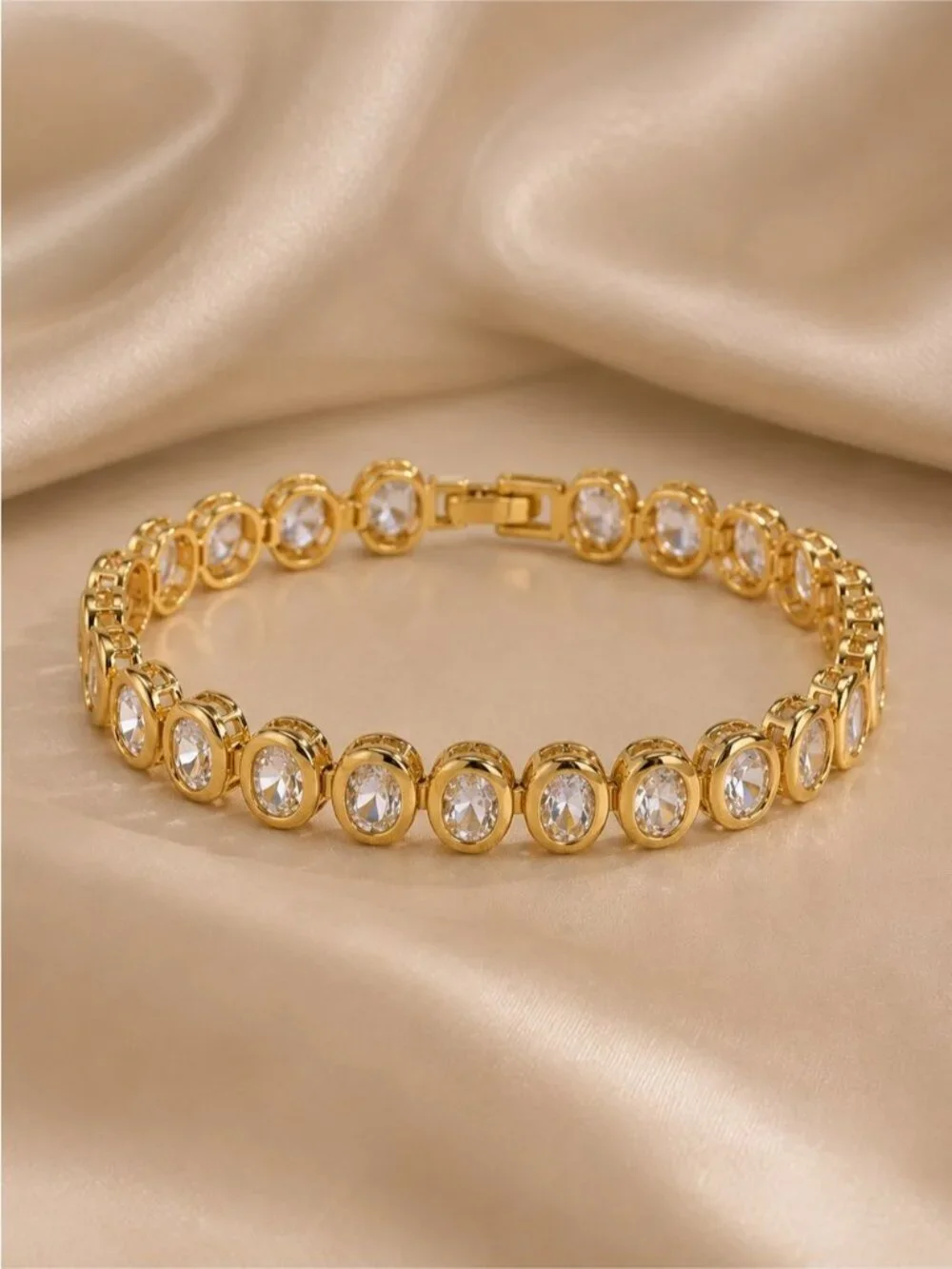 Gold plated Crystal Tennis Bracelet - Elegant Women Jewelry